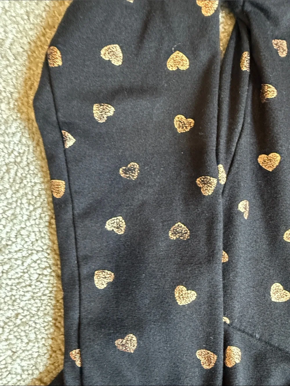 Black Long-Sleeve Tiered Dress with Metallic Rose Gold Hearts
